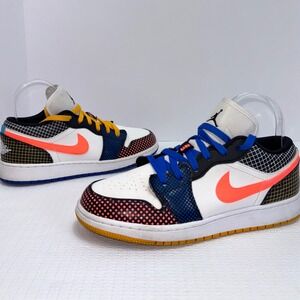 Nike Air Jordan 1 Low Multi Color Grid Sneakers White Coral Blue Yellow Size 7 Y